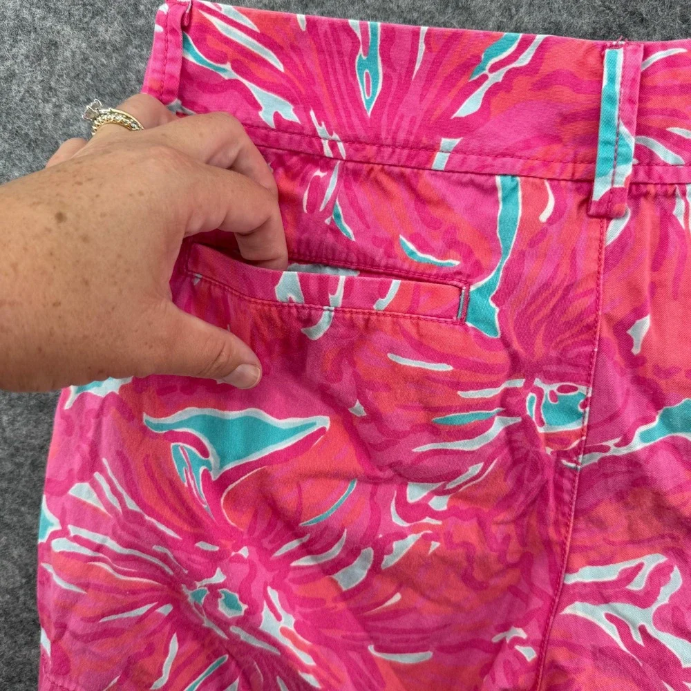 Lilly Pulitzer Callahan Short Womens 6 Pink Turquoise Floral Chino Summer Cotton